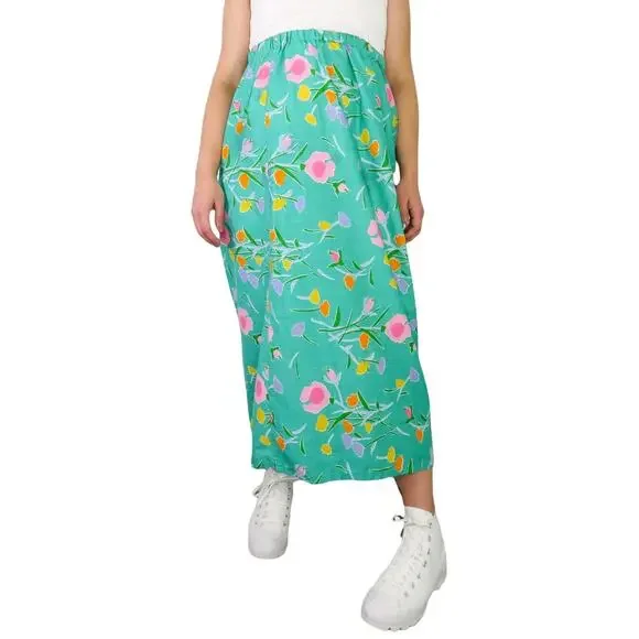 Vintage Vibrant Retro Floral Maxi Skirt Large Granny Pastel Easter - Picture 4 of 5